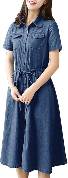 short sleeve denim midi dress