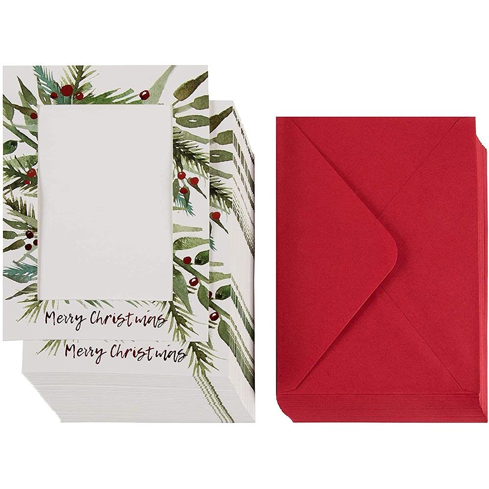 36-Pack Christmas Photo Greeting Card – Red Foil Photo Holder Sleeve, Holiday Photo Frame with Envelopes, Holds 5 x 7 Inches Inserts