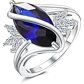 AGRULE Marquise Cut Ring Sterling Silver Engagement Rings for Women Twist Marquise Flower Ring Created Sapphire/Ruby/Emerald/Aquamarine Gemstone Anniversary Jewelry Size 6-10