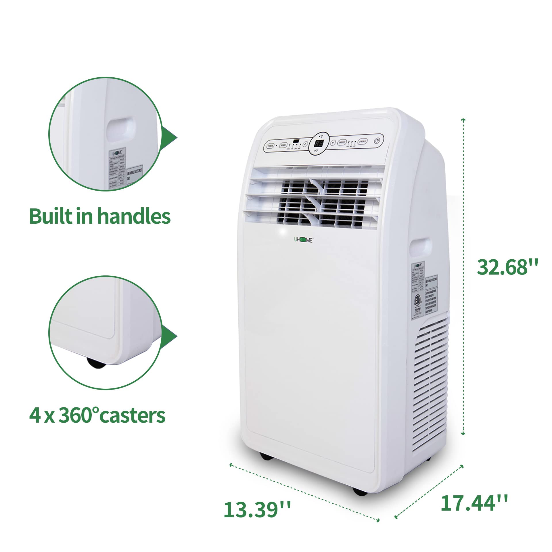 Uhome 12000 BTU Portable Air Conditioner with Heater up to 400 Sq. Ft, Ac Heater Combo Window Unit, Portable AC Unit with Dehumidifier & Fan, Cools & Heats,Remote Control and Window Kit Included,White
