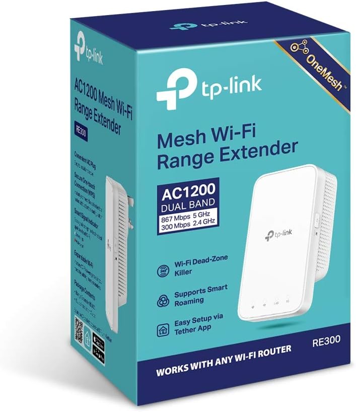 TP-Link AC1200 WiFi Extender (RE300), Covers Up to 1500 Sq.ft and 25 Devices, Up to 1200Mbps, Supports OneMesh, Dual Band WiFi Repeater, WiFi Booster to Extend Range of WiFi Internet: Computers & Accessories