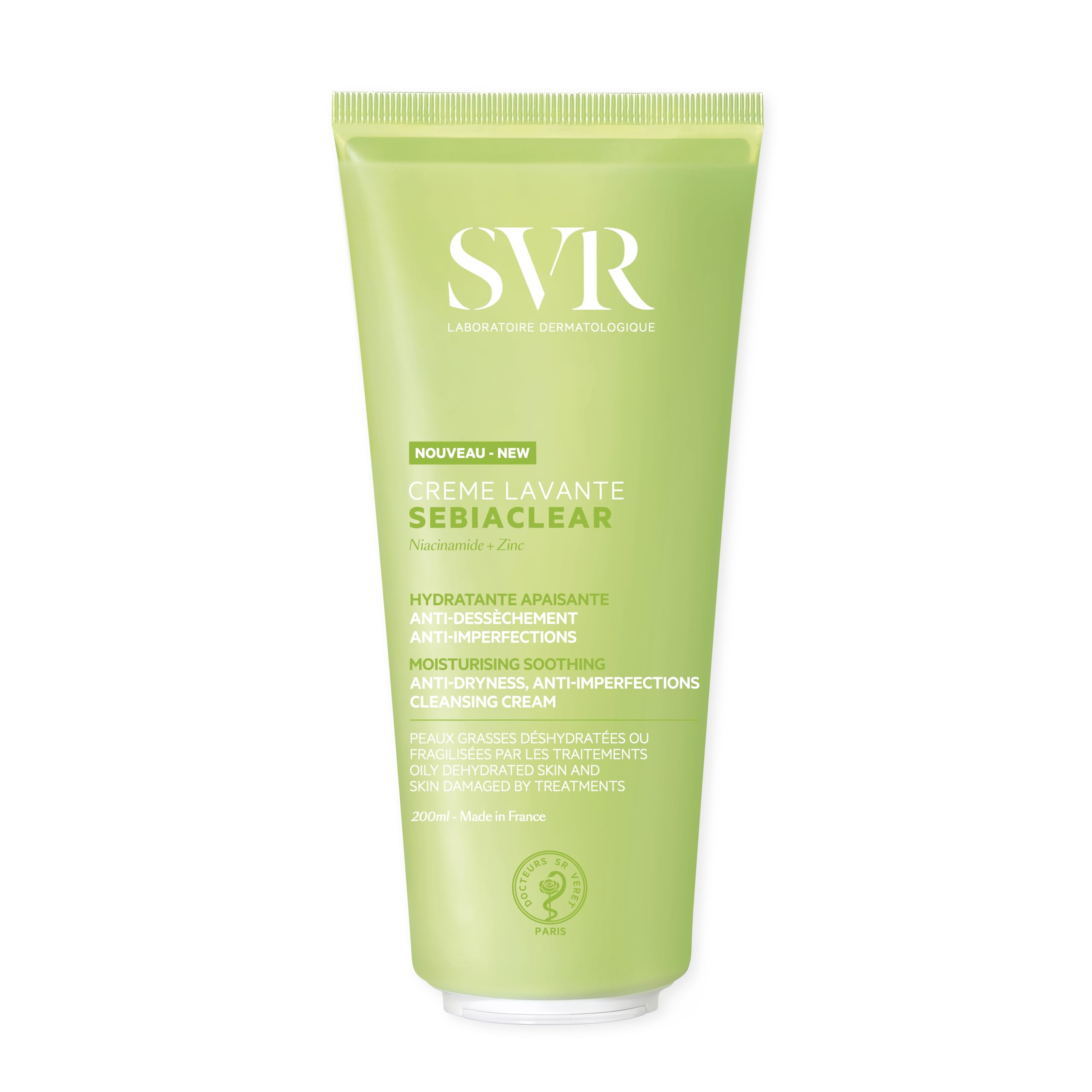 SVR SEBIACLEAR Soothing Face Wash-Off Cream Cleanser for Oily, Acne-Prone Skin Sensitized by Drying Acne Treatments, 200ml