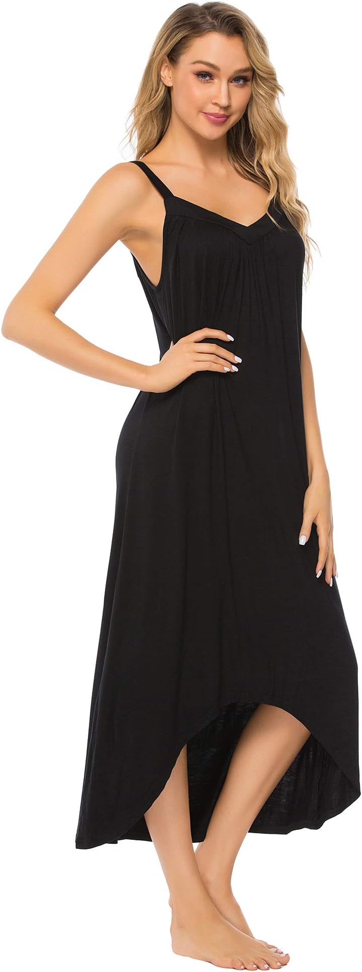 FINWANLO Womens Sleeveless Long Nightgown Cotton V Neck Sleepwear Full Slip Night Dress Chemise