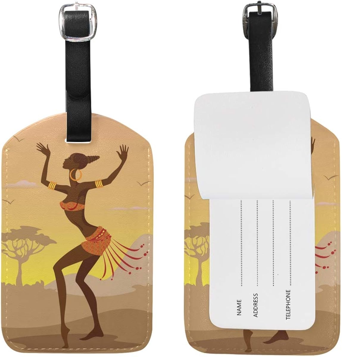LORVIES Dancing African Woman Luggage Tags Travel Labels