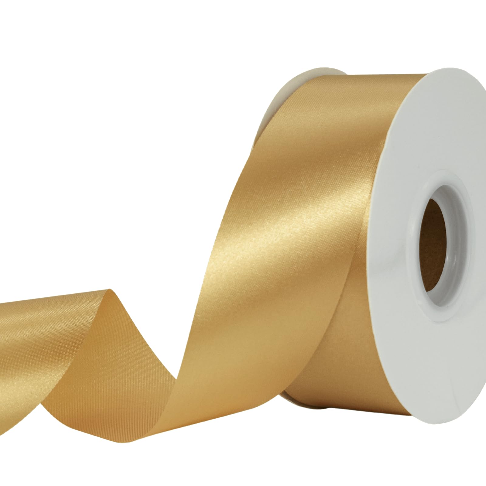 Photo 1 of Gold Ribbon 1-1/2 Inch x 50 Yards Satin Ribbon Single Face Ribbon for Crafts, Gift Wrapping, Floral Bouquet, Weddings, and Decorations, with Spool