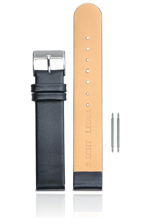 Clarkwatches Uhrenarmband 22mm Leder schwarz glatt mit Schnellverschluss (Quick Release)