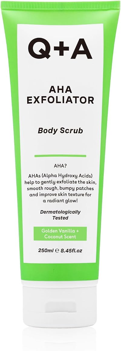 Q+A AHA Exfoliator Body Scrub 250ml Vanilla Coconut Scent Hydrates