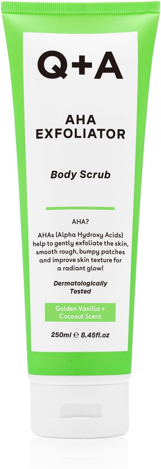 Q+A AHA Exfoliator Body Scrub 250ml Vanilla Coconut Scent Hydrates