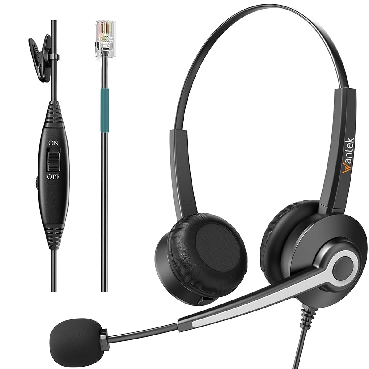 Wantek Corded Telephone Headset Mono w/Noise Canceling Mic for ShoreTel Plantronics Polycom Zultys Toshiba NEC Aspire Dterm Nortel Norstar Meridian Siemens ROLM Packet8 Landline Deskphones