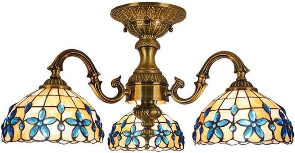 Tiffany Style 3-Arm Chandelier Light Fixtures Ceiling, Blue Lilac Natural Shell 8 Inches Inverted Lampshade Pendant Hanging Lamp Bronze Zinc Alloy Lamp Holder