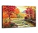 Moyedecor Art - Autumn Red Trees Forest Mountain Waterfall Canvas Print Paintings For Wall And Home Décor Office Gifts Art Ready to Hang(Size:30