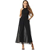 Allegra K Elegant Jumpsuit for Women's Summer Sleeveless Halter Neck Wedding Chiffon Wide Leg Dressy Jumpsuits