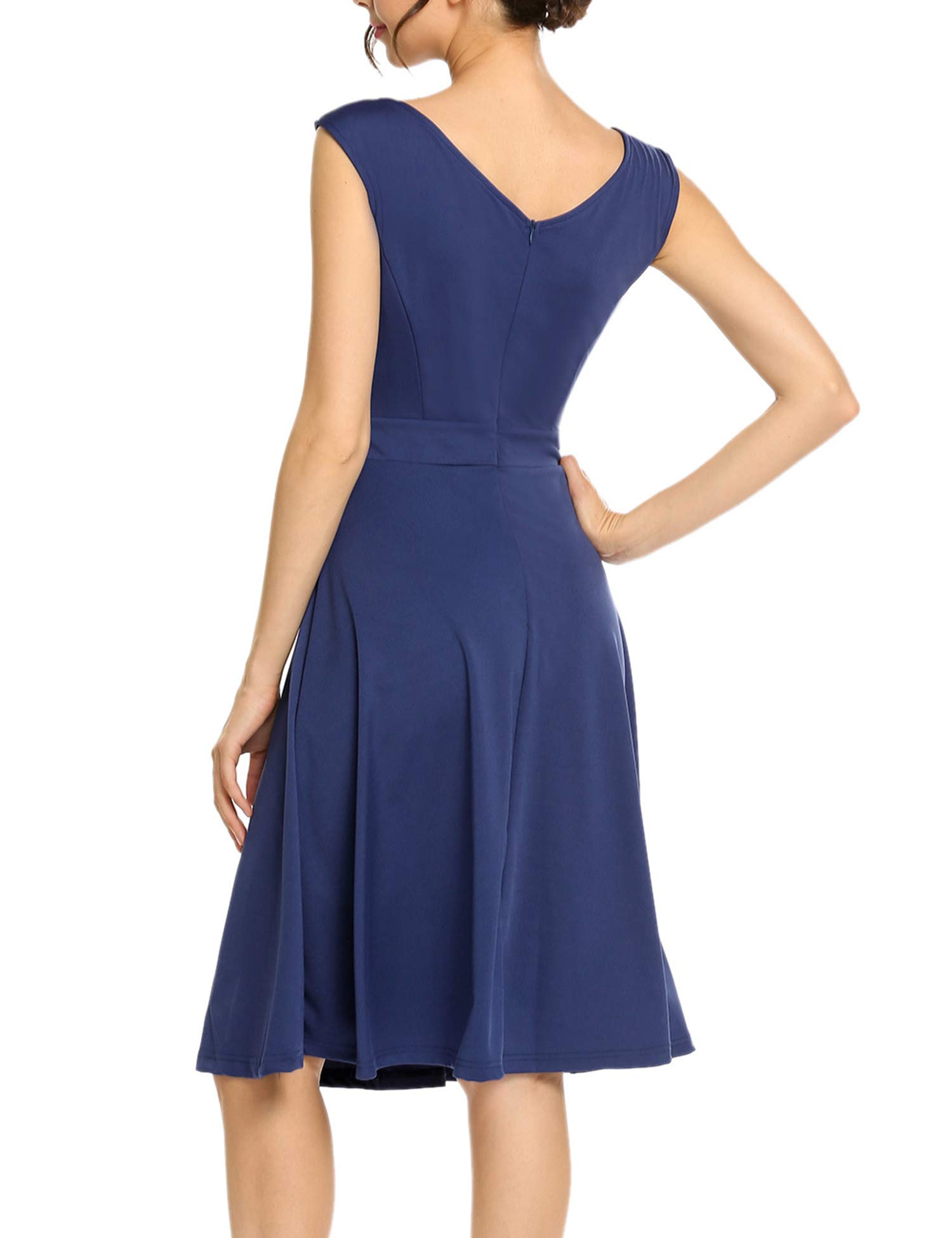 Misakia Summer Dress for Ladies Round Neck Knee-Length Casual Short Dress Navy Blue