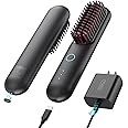 TYMO Cordless Hair Straightener Brush - Porta PRO Portable Straightening Brush for Travel, Mini Ionic Hot Comb Straightener for Women, Lightweight on-The-go, Cordless & Fast Charger Dual Power, Black