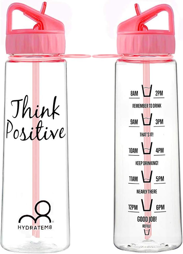 HYDRATEM8 32oz Weight Loss Motivational Water Bottle with Time Marker and Straw to Drink More Water Daily-Reusable BPA Free Tritan-Leak Proof