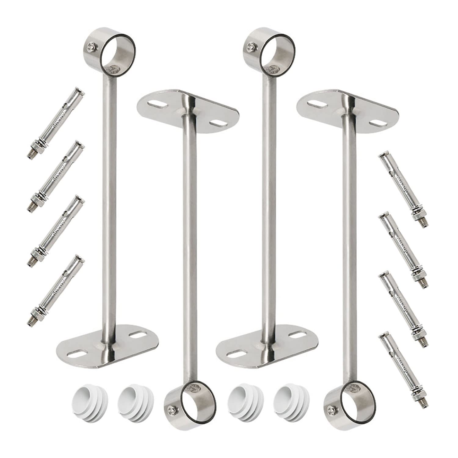 Ohamtes 4Pcs ID25 mm (1"), L350mm, clothes rail mounting bracket, shower curtain closet tie rod support frame, curtain rod flange socket, suitable for ceiling or wall mounting