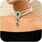 Pearl Crystal Choker for Women Vintage 1920s Layered Faux Pearl Choker Necklaces Imitation Pearl Rhinestones Pendant Chains Necklaces Costume Dainty Jewelry
