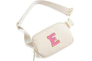 ABOUME Small Belt Bag Fanny Pack for Teen Girl Women - Birthday Gifts for Teen Girl - Mini Personalized Crossbody Bags with Initial Letter - Cute Stuff for Teen Girls Trendy Graduation Gifts for Her Beige E