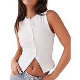 Women Y2k Button Down Tank Tops Knitted Solid Color Sleeveless Vest Top Slim Fit Crop Going Out Tops Streetwear