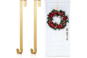 Kederwa 2 Pack Gold Wreath Hangers for Front Door, 12inch Over The Door Wreath Hanger Xmas Wreath Holder Hook Reef Hanger for Christmas Thanskgiving Decorations