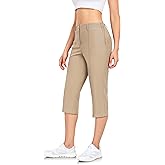 Little Donkey Andy Women's Stretchy Straight Leg Dress Pants Business Casual Elastic Waist Cropped Work Pants with Pockets