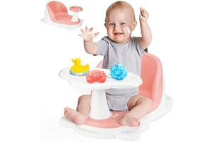 OMYBABY Baby Bath Seat with Tray for Babies 6 Months & Up, Baby Bathtub Seat with Ultra Strong Suction Cups, Infant Bathtub Support Chair Soft Cushion & Ergonomic Backrest, Ideal Gift for Infants (Pink)