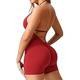 YEOREO Workout Jumpsuits Women Tummy Control Taylor V Neck Romper One Piece Sexy Backless Scrunch Butt Bodysuit