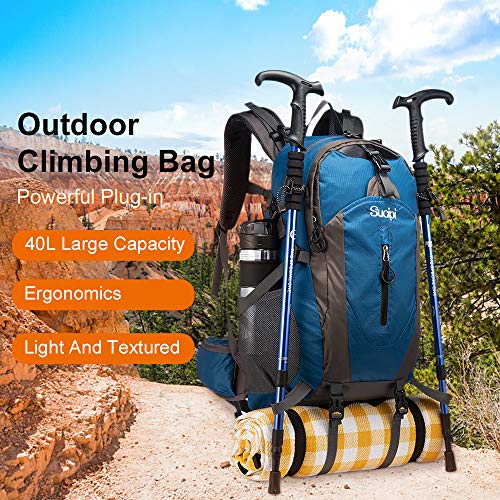 Sucipi Lightweight Hiking Backpack 40L Small Camping Travel Hydration Backpack Daypack for Men Women Blue