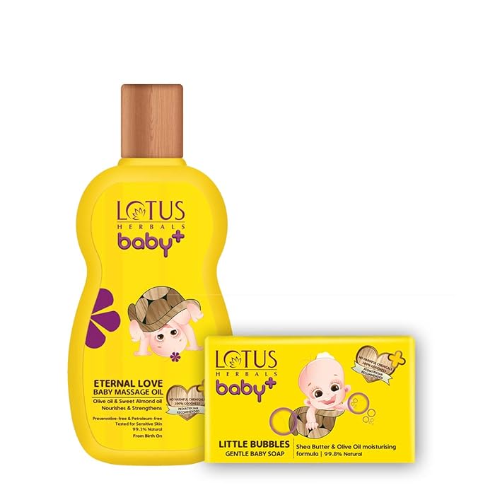 Lotus Herbals Baby+ Eternal Love Baby Massage Oil 200 ml & Little Bubbles Gentle Bathing Soap 75