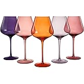 Khen Sunset Colored Crystal Wine Glass Set of 5, Large 20 OZ Glasses, Bright Italian Style Tall Stemmed Drinkware for Red & White Wine, Water Dinner Glasses, Color Beautiful Glassware - (Stemmed)