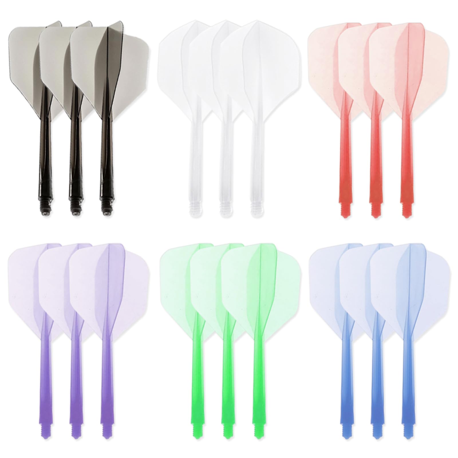 TYXHXTF 18 Pack Integrated Dart Shaft and Flights, Darts Accessories Made of One Piece, 2BA Thread, Dart Shafts and Wings, Dart Flying Kit (Black White Blue Red Yellow Green Purple)