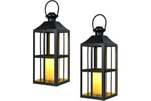 Bdor 2 Pack Black Metal Lantern with LED Candle, Battery Operated, 17.7 Inch Tall Decorative Candle Holder, for Indoor and Outdoor Use, Perfect for Home Décor, Weddings, Parties, and Holiday