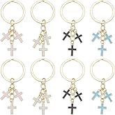 PLIGREAT 8 Pcs Cross Keychains for Women, Cute Car Purse Keyring Holder Black White Pink Blue Cross Backpack Pendant Charms Religious Christian Gifts