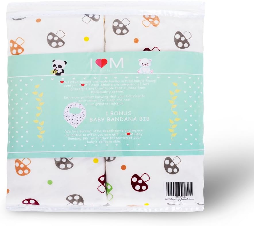 Bassinet Sheets and Baby Bandana Drool Bib – Pack of 2 Crib Covers Measuring 38 x 27 x5 Inches - Made Exclusively of Natural Cotton – Suitable for Boys and Girls – Baby Shower Gifts