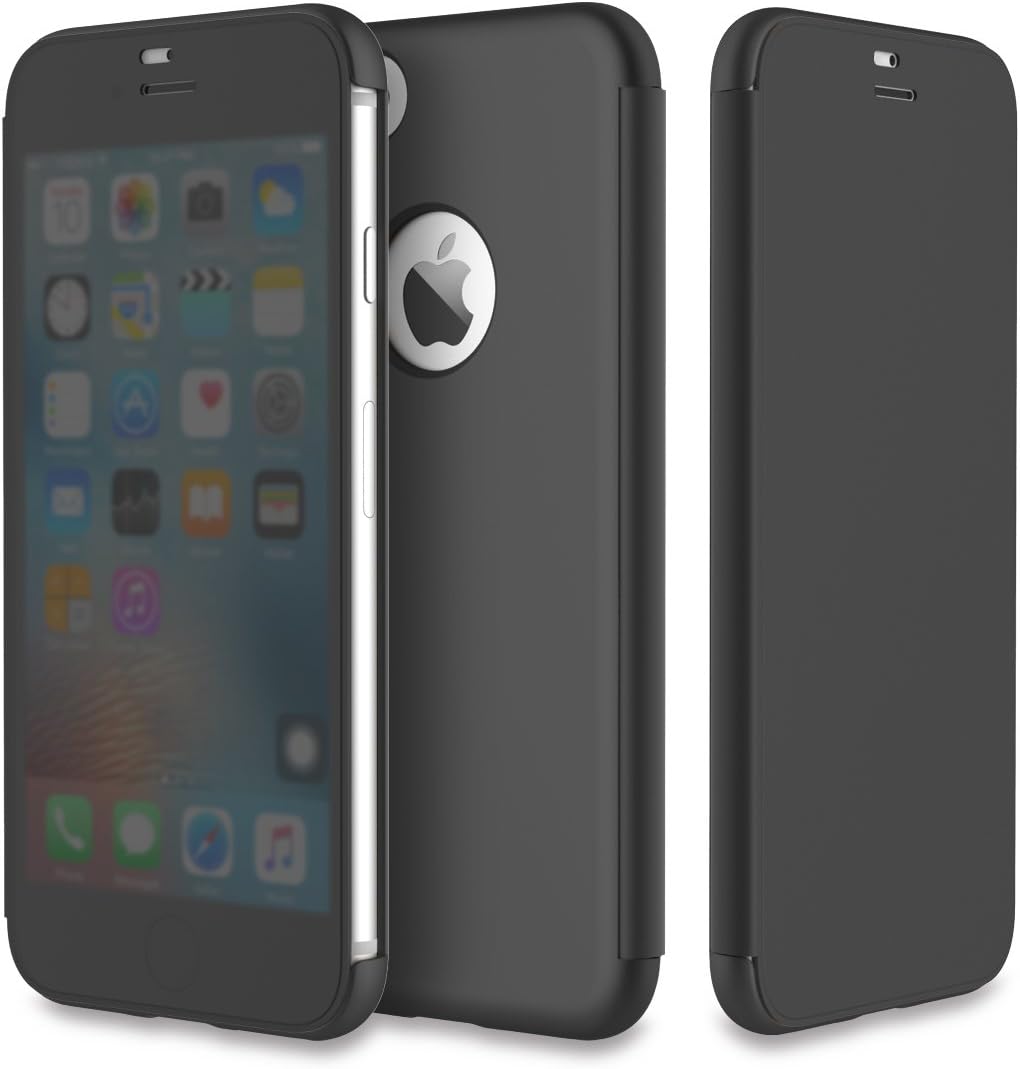 iPhone 7 Plus Case, Clear View Translucent Touch Sensible Ultra Thin Slim Window Front Flip Cover Case Shockproof Dirt Proof Flip Case Cover for Apple iPhone 7 Plus - Gold (Black)