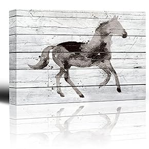 Black Watercolor Horse Placed on Old Painted Wood - Canvas Art Home Art - 12x18 inches