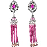 Boho Ball Tassel Jhumka Statement Dangle Earrings for Women Vintage Marquise Rhinestone Beaded Chandelier Fringe Drop Indian Bollywood Jewelry Gifts for Festival Holiday Christmas