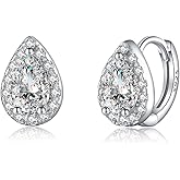 SLUYNZ Solid 925 Sterling Silver CZ Teardrop Hoop Earrings for Women Teens Waterdrop Hoop Earrings Huggie
