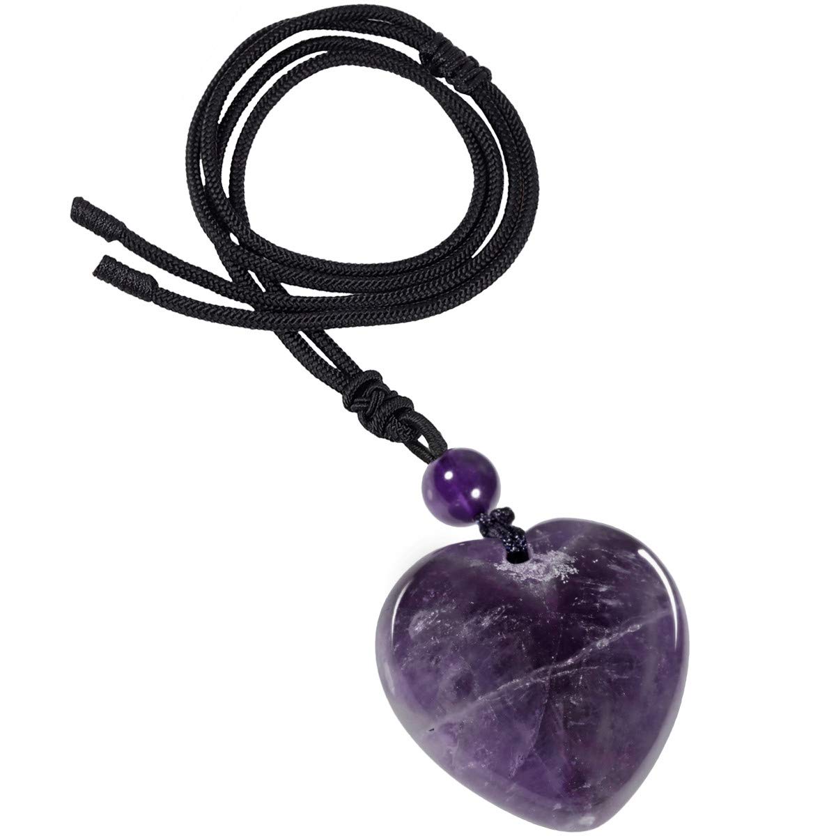 Nupuyai Amethyst Healing Crystal Heart Pendant Necklace for Women, Lucky Love Stone Pendant with Adjustable Cord, Reiki Yoga Meditation