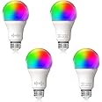 helloify A19 LED Smart, WiFi Light Bulb Compatible with Alexa Google Home, RGBCW Color Changing, Cool Warm White Dimmable, No Hub Required, 60W Equivalent, RGB+2700K-6500K, 4 Count (Pack of 1)