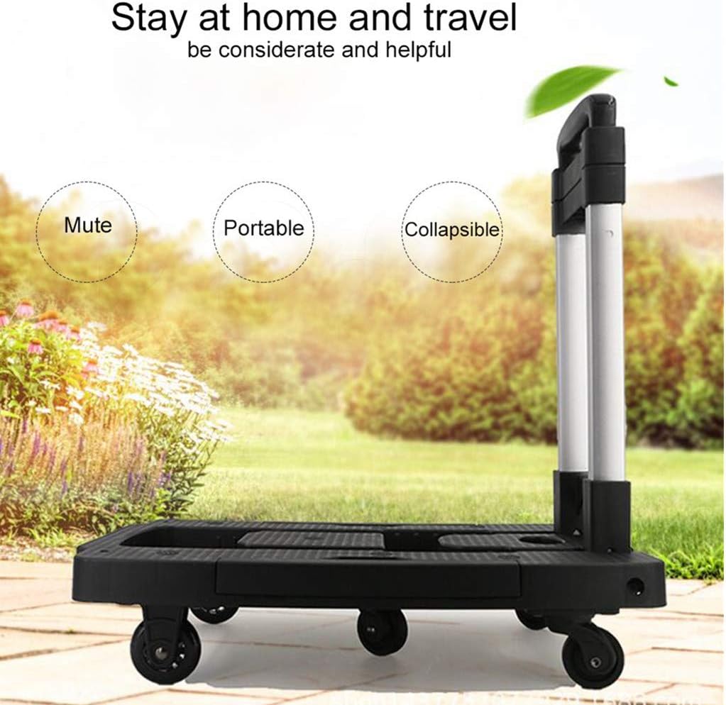 Pollyhb Foldable Luggage Cart, Trolley Capacity 300 Ib Trolley Cart Shopping Cart with Swivel Locked Casters Trolley for Auto, Home, Office, Moving, Travel Use, Foldable Practical Hand Truck