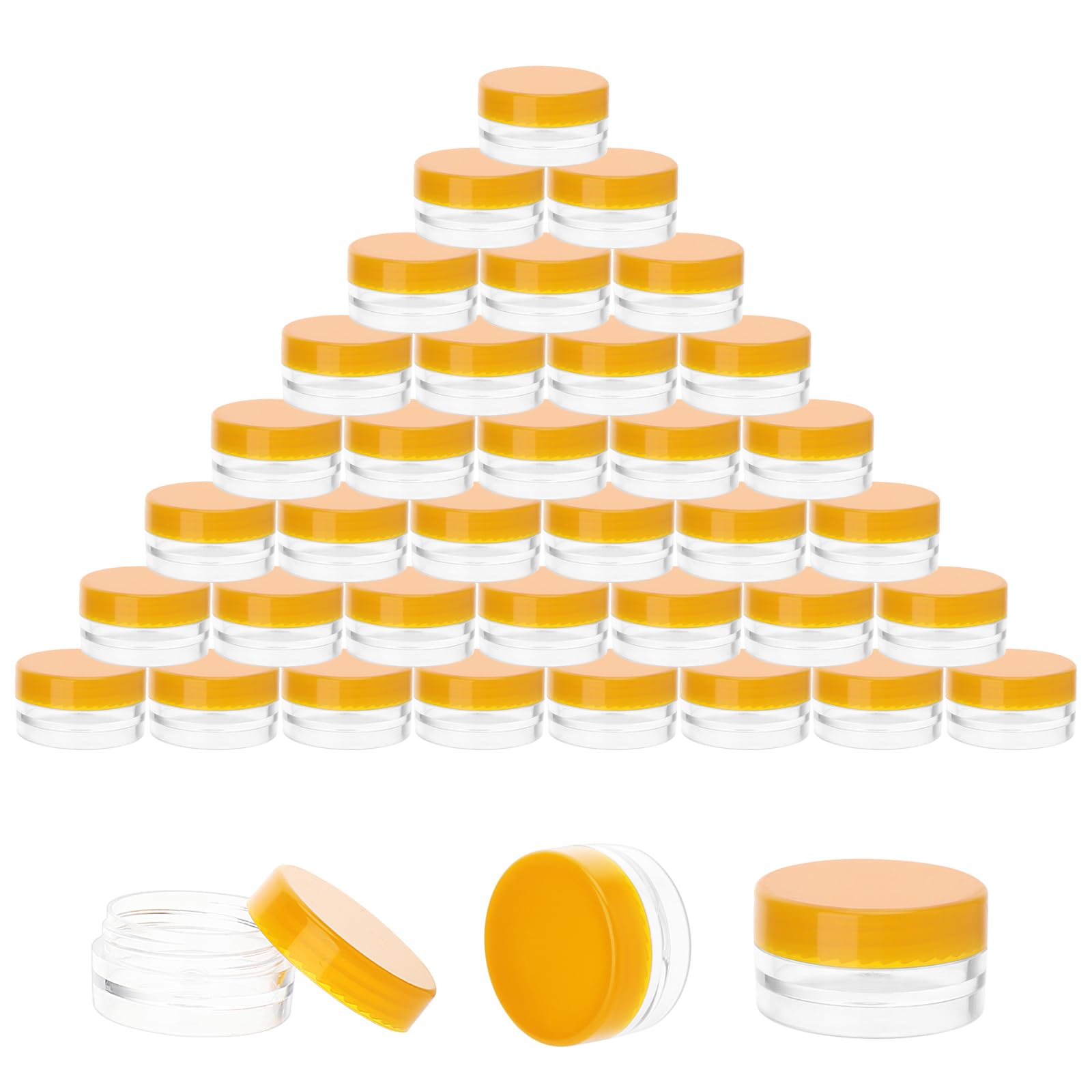 JOIKIT 200 PCS 3ml Sample Pots, 3g Small Clear Plastic Jars with Orange Lids, Mini Makeup Sample Containers for Storage, Cream, Make Up
