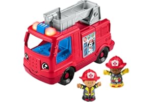 Fisher-Price Little People Toddler Toy Fire Truck Musical Push-Along Vehicle with 2 Figures for Pretend Play Ages 1+ Years
