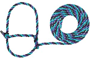 Weaver Livestock Braided Poly Rope Cattle Halter, Adjustable, Modern Style Cow Calf Halter, Livestock Handling Equipment for Showing, Blue/Black/Gray