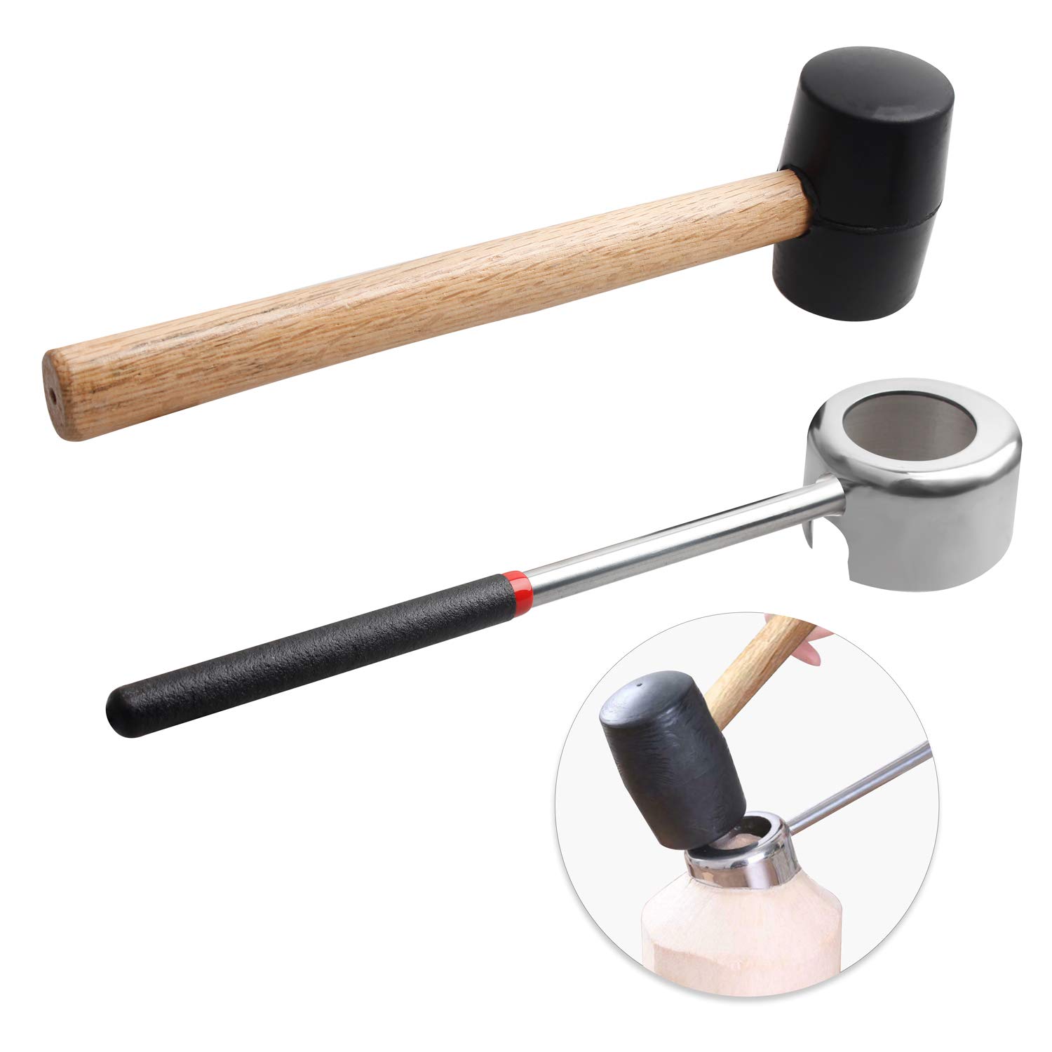Photo 1 of YiePhiot Coconut Opener Tools with Hammer, Super Safe & Easy to Open Young Coconuts Tool, Food Grade Stainless Steel Coconut Opener Set, Rubber Mallet with Handle