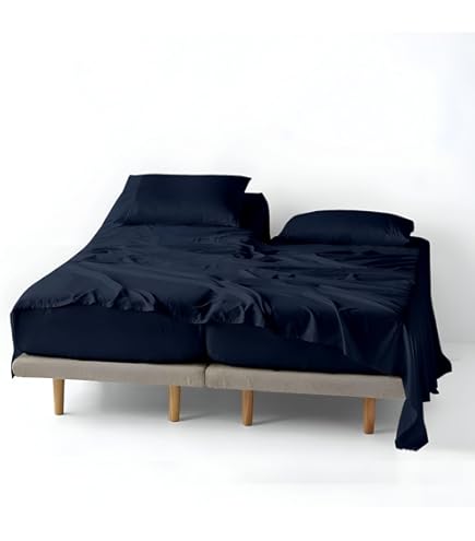 Parure de lit 4 pièces en coton égyptien de 1000 fils au pouce carré, avec poches profondes, pour très grand lit, bleu marine, 4 pièces en coton peigné à fibres longues, convient