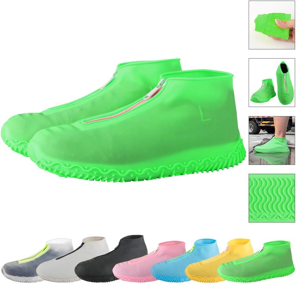 ATOFUL Reusable Silicone Waterproof Shoe Covers, Silicone Shoe Covers with Zipper No-Slip Silicone Rubber Shoe Protectors for Kids,Men and Women