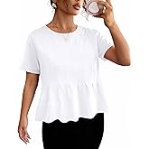 LOMON Spring Peplum Tops for Women Babydoll Pleated Short Sleeve Crop Swing Shirts Blouses Trendy Casual Clothing 2026