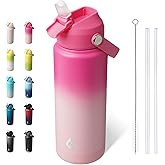 BJPKPK Water Bottle with Straw Lid, 24oz Vacuum Insulated Water Bottles, Metal Stainless Steel Thermo for Sports, Travel, BPA Free Leak Proof Thermo, Cups, Flasks, Tumblers,Cherry