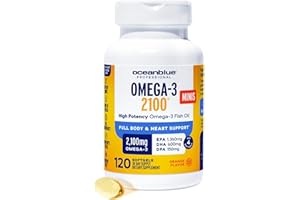 Oceanblue Professional Omega-3 2100 Minis – 120 ct – Triple Strength Burpless Fish Oil Supplement with High-Potency EPA, DHA, DPA – Orange Flavor (30 Servings)